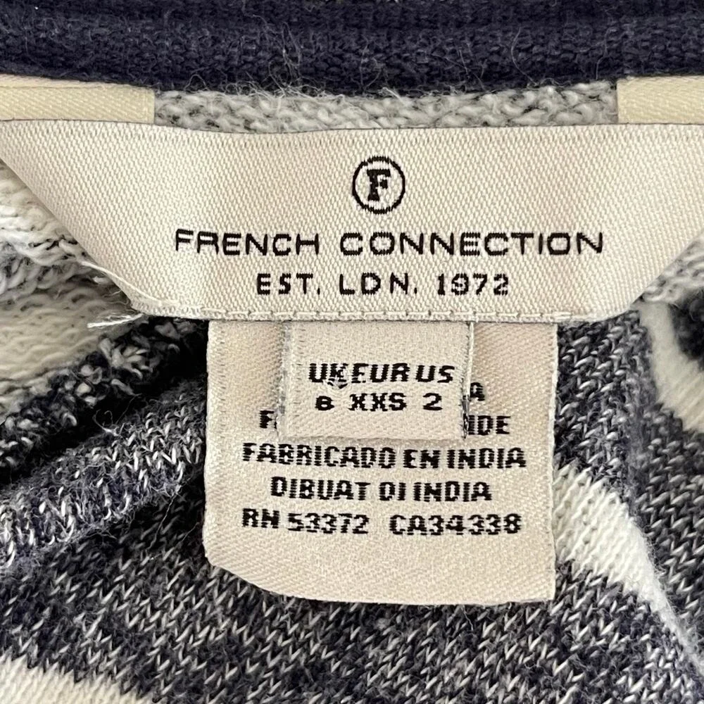French Connection Tunic Dress 2 Navy Stripe Terry Patch Pockets Mini Vacation